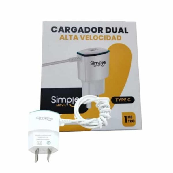 CARGADOR TIPO C 220V 2.1A CAF + 1 USB SIMPLE MOVIL BLANCO