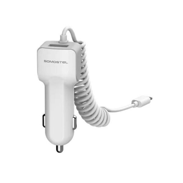 CARGADOR IPHONE LIGHTNING 12V 24V 3.1A CF + 1 USB SOMOSTEL SMS-A16W BLANCO