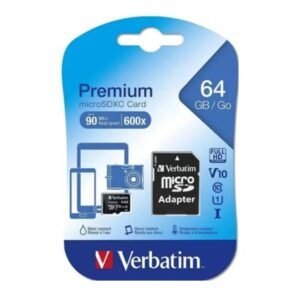 MEMORIA MICROSD 64GB + ADAPTADOR SD VERBATIM SDHC CLASE 10